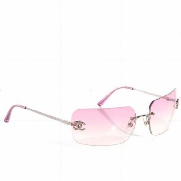 🍒 RARE Chanel Vintage Sunglasses Rhinestone CC Logo Rimless Gradient Iridescent - Picture 6 of 11